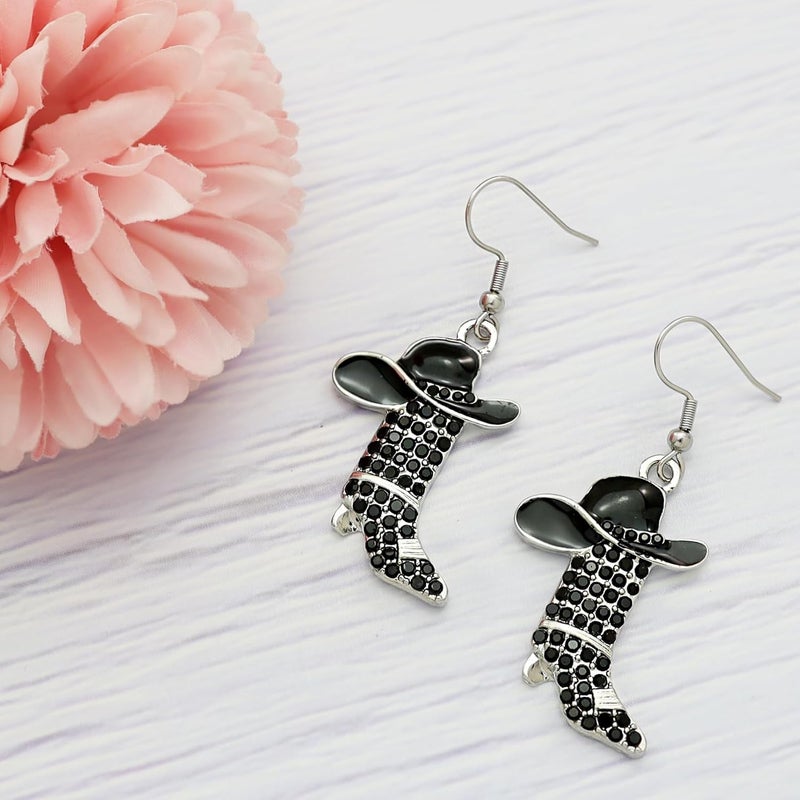 RechicGu Rhinestone Western Boots Earrings Cowgirl Cowboy Enamel Hat Bohemian Rodeo Boot Drop Dangle Earrings for Women - Image 3